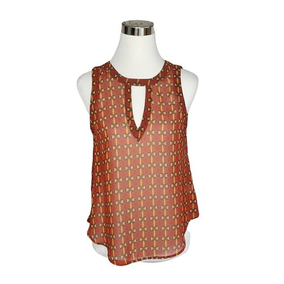ASTR the Label Orange Geometric Pullover Sleeveless Open Back Blouse Size Small - Picture 2 of 11